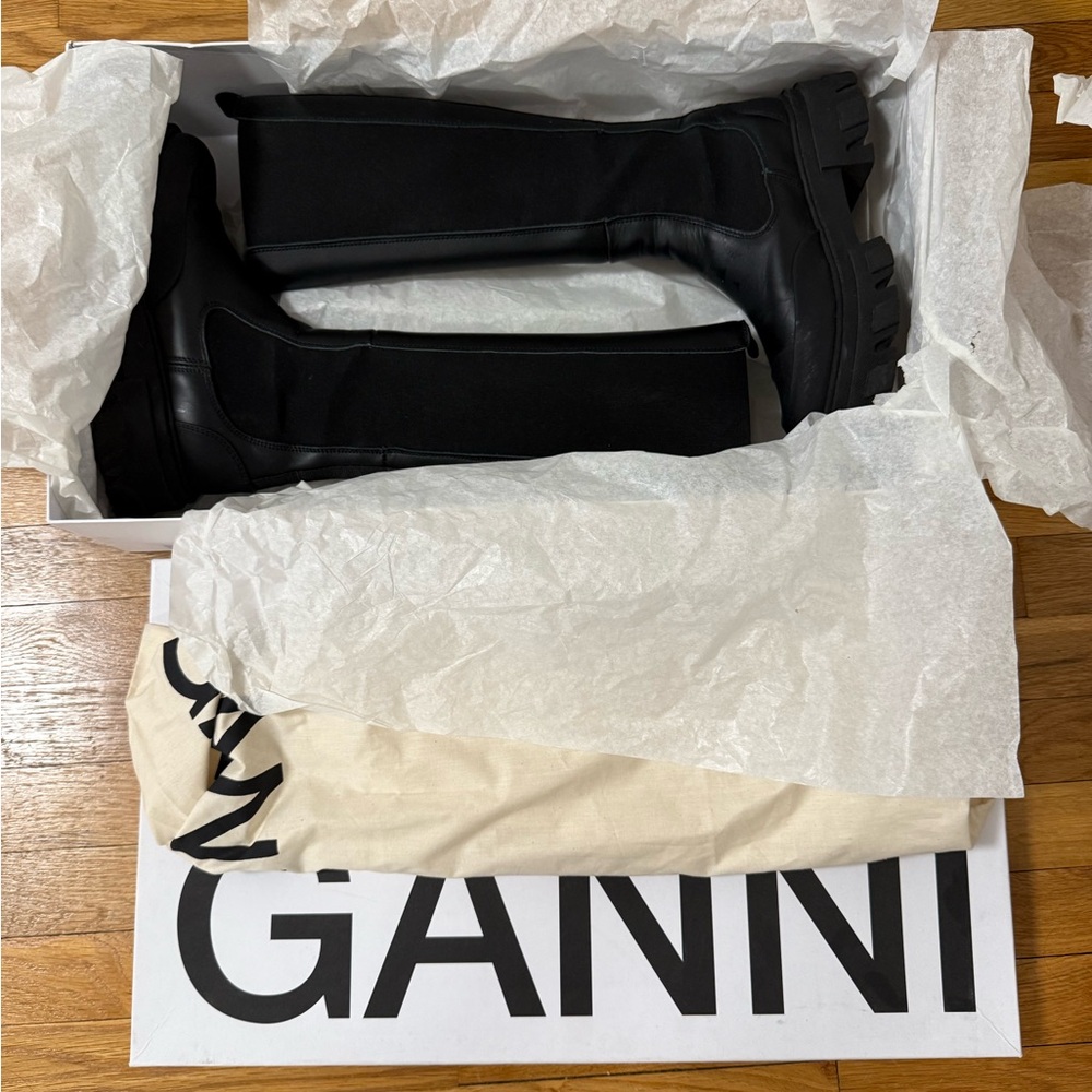 Ganni Black Tall Leather Boots